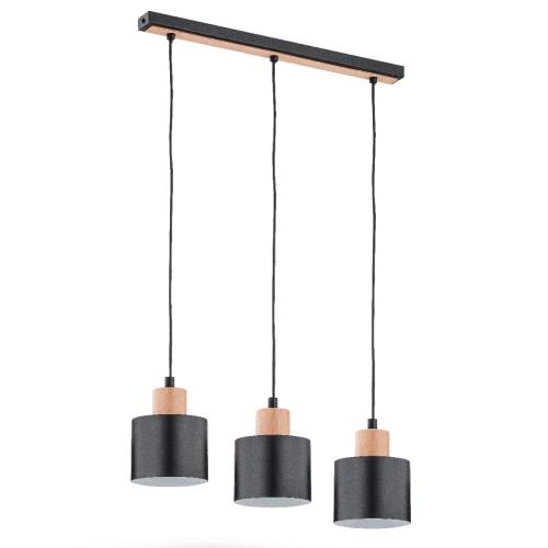 Lampa wisząca Ivo 62092 Alfa 3xE27 LED Drewno/Tworzywo Czarny - Jasne Drewno