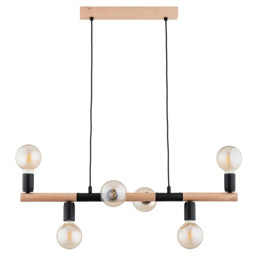 Lampa wisząca Lido 63335 Alfa 6xE27 LED Metal/Drewno Czarny - Jasne Drewno
