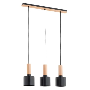 Lampa wisząca Kastel 62327 Alfa 3xE27 LED Metal/Drewno Czarny - Jasne Drewno