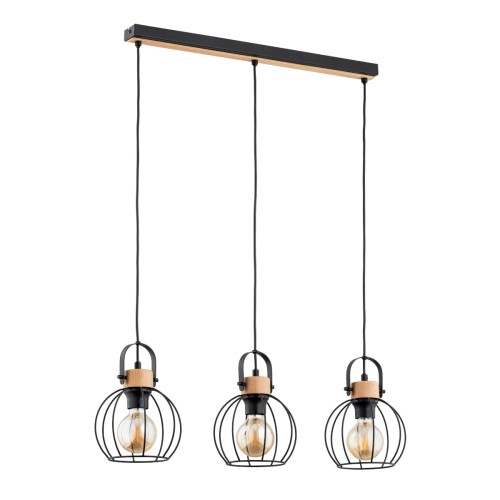 Lampa wisząca Kaliks 62360 Alfa 3xE27 LED Metal/Drewno Czarny - Jasne Drewno