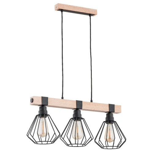 Lampa wisząca Fibia 61034 Alfa 3xE27 LED Drewno/Metal Czarny - Jasne Drewno