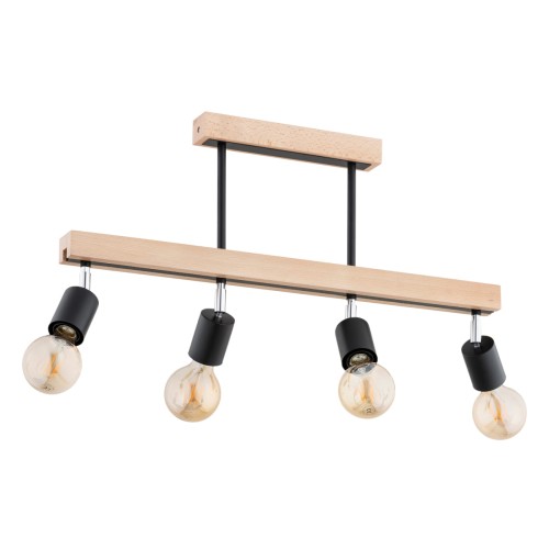 Lampa sufitowa Pilo 63226 Alfa 4xE27 LED Metal/Drewno Czarny - Jasne Drewno