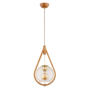 Lampa wisząca Gota 61216 Alfa 1xE27 LED Drewno/Metal Jasne Drewno - Złoto