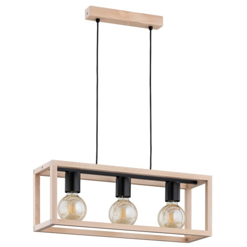 Lampa wisząca Pako 62285 Alfa 3xE27 LED Drewno/Metal Czarny - Chrom - Jasne Drewno