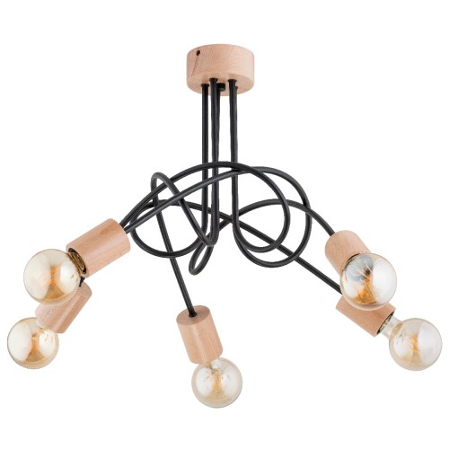 Lampa sufitowa Tango 27435 Alfa 5xE27 LED Drewno/Tworzywo Czarny