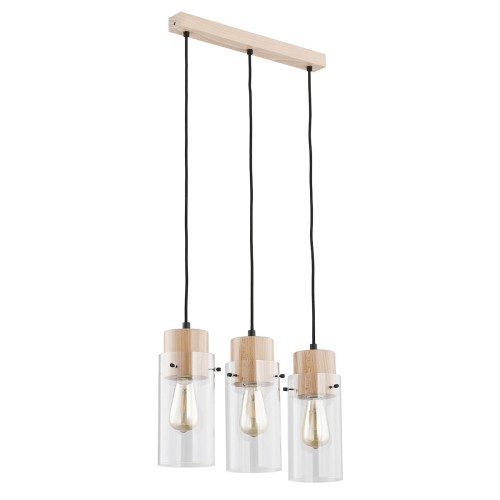 Lampa wisząca Tantum 60176 Alfa 3xE27 LED Drewno/Tworzywo Czarny - Jasne Drewno