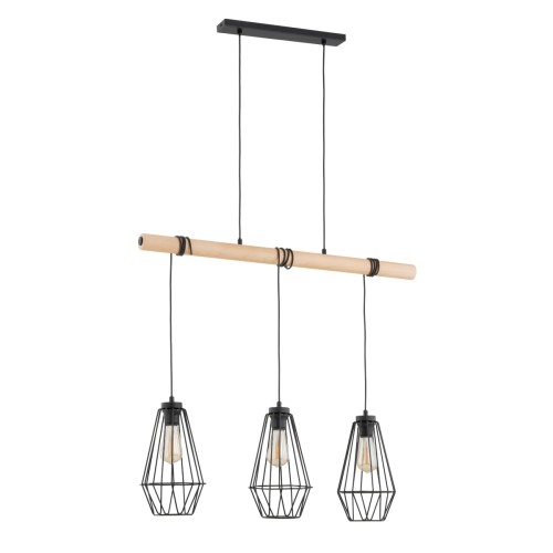 Lampa wisząca Reja 62338 Alfa 3xE27 LED Metal/Drewno Czarny - Jasne Drewno