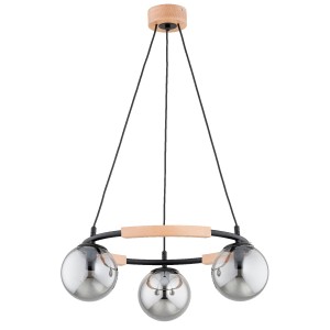 Lampa wisząca Aksja 62491 Alfa 3xE14 LED Metal/Drewno Czarny - Jasne Drewno