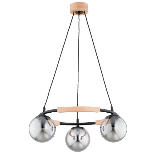 Lampa wisząca Aksja 62491 Alfa 3xE14 LED Metal/Drewno Czarny - Jasne Drewno