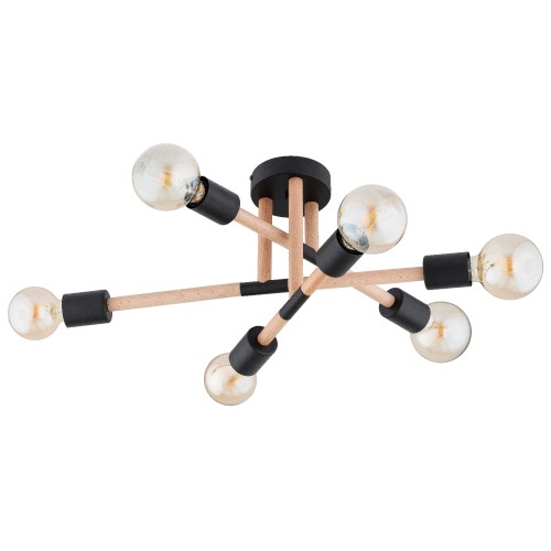 Lampa sufitowa Otello 63275 Alfa 6xE27 LED Metal/Drewno Jasne Drewno - Czarny