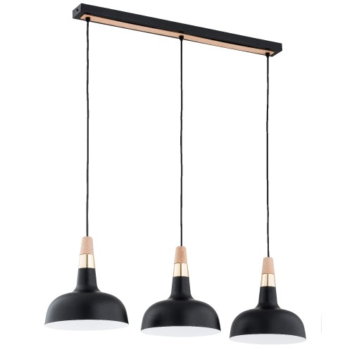 Lampa wisząca Rodos 62483 Alfa 3xE27 LED Metal/Drewno Czarny - Złoty - Jasne Drewno
