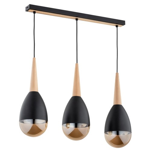 Lampa wisząca Master 62355 Alfa 3xE14 LED Metal/Drewno Czarny - Jasne Drewno