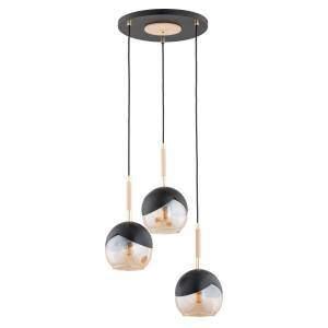 Lampa wisząca Miltona 62418 Alfa 3xE27 LED Metal Czarny - Złoty - Jasne Drewno