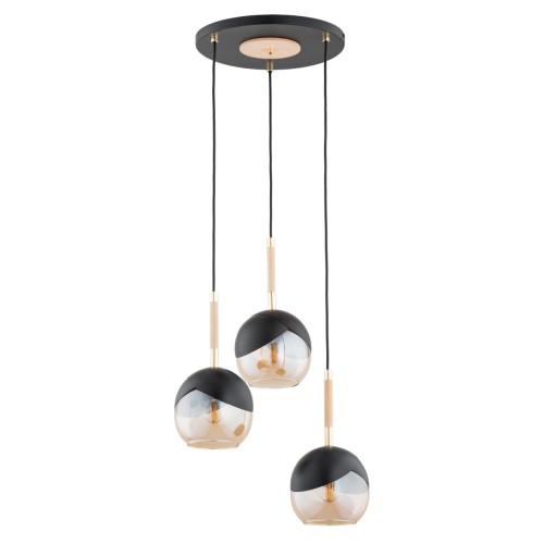 Lampa wisząca Miltona 62418 Alfa 3xE27 LED Metal Czarny - Złoty - Jasne Drewno