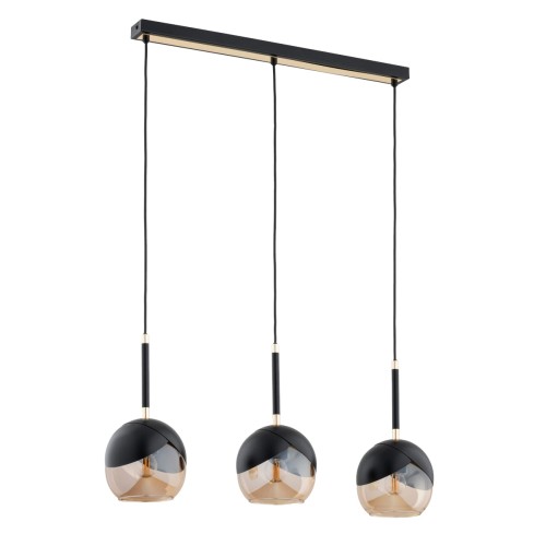 Lampa wisząca Listwa Miltona 62416 Alfa 3xE27 LED Metal Czarny - Złoty - Jasne Drewno