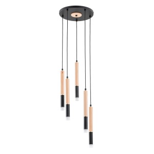 Lampa wisząca Rodeo 63222 Alfa 5xG9 LED Metal/Drewno Czarny - Złoty - Jasne Drewno
