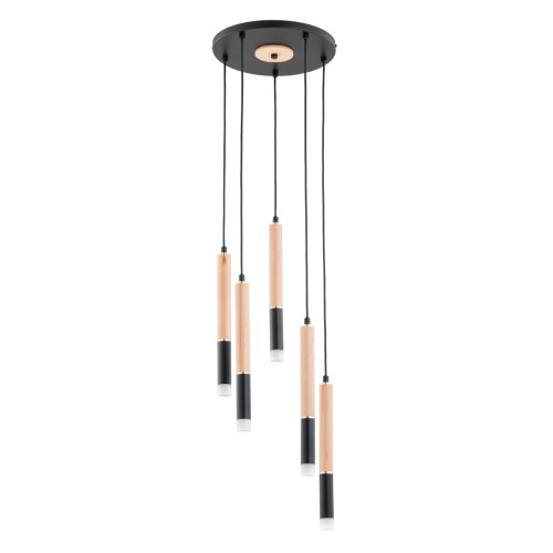 Lampa wisząca Rodeo 63222 Alfa 5xG9 LED Metal/Drewno Czarny - Złoty - Jasne Drewno