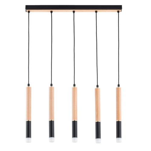 Lampa wisząca Rodeo 63216 Alfa 5xG9 LED Metal/Drewno Czarny - Złoty - Jasne Drewno