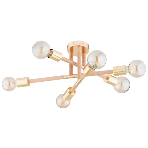 Lampa sufitowa Otello 63277 Alfa 6xE27 LED Metal/Drewno Jasne Drewno - Złoto
