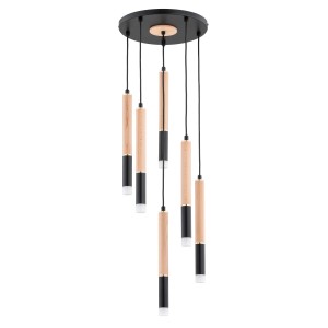 Lampa wisząca Rodeo 63218 Alfa 6xG9 LED Metal/Drewno Czarny - Złoty - Jasne Drewno