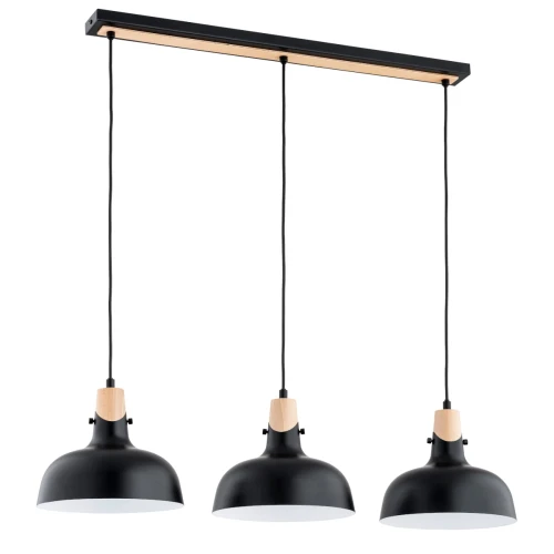 Lampa wisząca Solo 62381 Alfa 3xE27 LED Metal/Drewno Czarny - Jasne Drewno