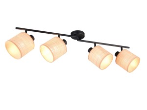 Lampa sufitowa reflektorowa AIMEE R81854036 RL 4x10W E14 Metal/Rafia Czarny/Naturalny