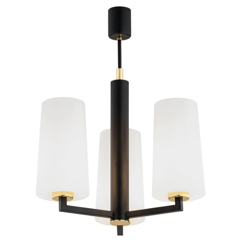 Lampa wisząca Żyrandol Camelot Plus 6143 Argon 3xE27 15W Szkło/ Stal Lakierowana, Opal Mat/ Czarny Mat