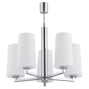 Lampa wisząca Żyrandol Camelot 2053 Argon 5xE27 15W Szkło/ Stal Chromowana, Chromowany Stelaż/ Klosze Opal Mat