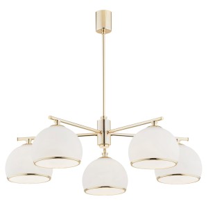Lampa wisząca Żyrandol Marbella 2088 Argon 5xE27 15W Szkło/ Stal Mosiądzowana, Opal Mat/ Mosiądz