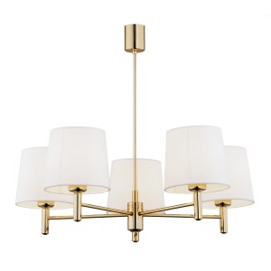 Lampa wisząca Żyrandol Ponte Plus 2106 Argon 5xE27 15W Stal Mosiądzowana, Śmietankowy
