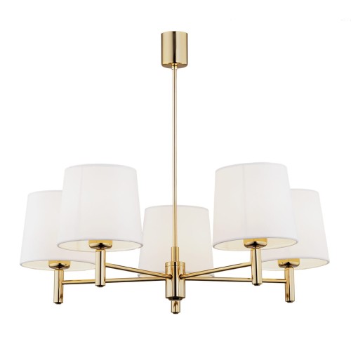 Lampa wisząca Żyrandol Ponte Plus 2106 Argon 5xE27 15W Stal Mosiądzowana, Śmietankowy