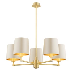 Lampa wisząca Żyrandol Princeton 2187 Argon 5xE27 15W Abażur Satynowy/ Mosiądz, Beżowy