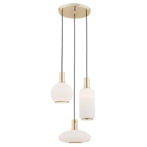 Lampa Wisząca Sagunto 1489 Argon 3xE27 15W Szkło/ Stal Mosiądzowana, Opal Mat/ Mosiądz