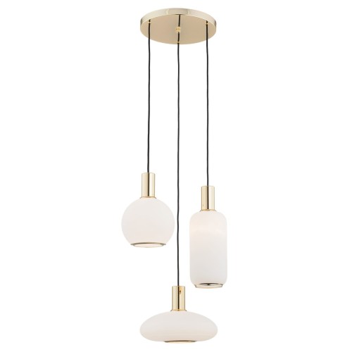Lampa Wisząca Sagunto 1489 Argon 3xE27 15W Szkło/ Stal Mosiądzowana, Opal Mat/ Mosiądz
