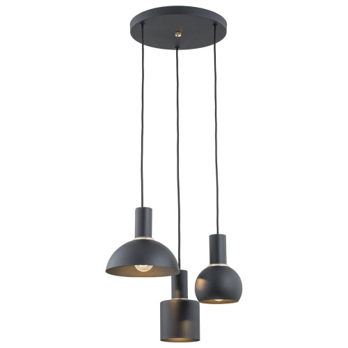 Lampa Wisząca Sines 1472 Argon 3xE27 15W Stal Lakierowana/ Stal Mosiądzowana , Czarny / Mosiądz