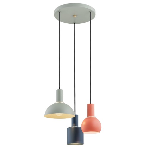 Lampa Wisząca Sines 1479 Argon 3xE27 15W Stal Lakierowana/ Stal Mosiądzowana , Mix (Szałwia/ Koral