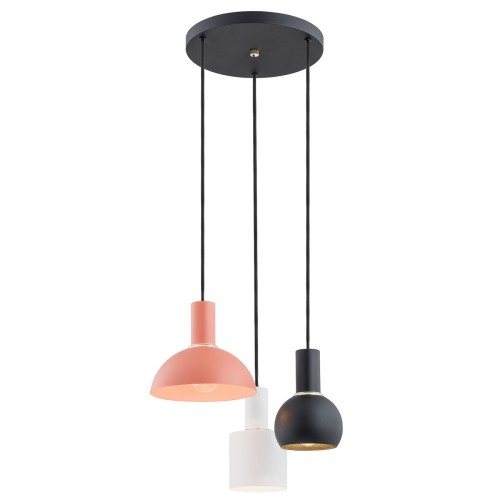 Lampa Wisząca Sines 1480 Argon 3xE27 15W Stal Lakierowana/ Stal Mosiądzowana , Mix (Biały/ Czarny