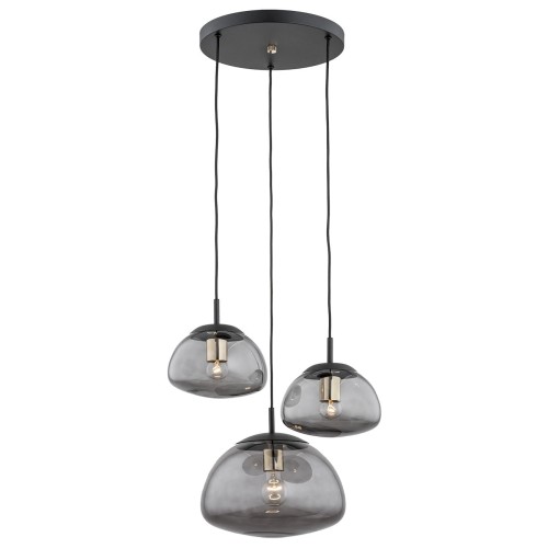 Lampa Wisząca Trini 1493 Argon 3xE27 15W Szkło/ Stal Lakierowana, Dymny/ Czarny Mat