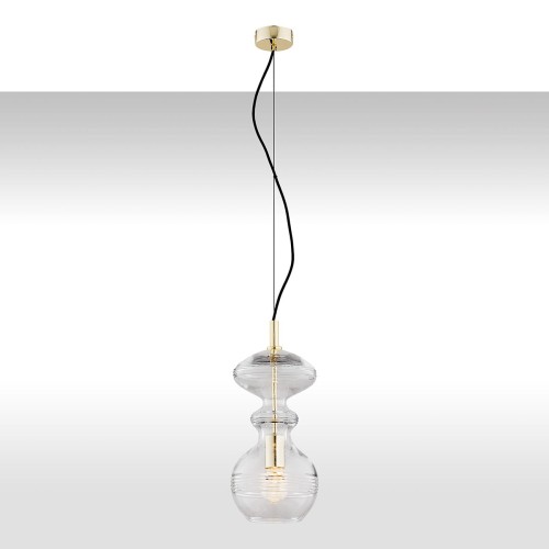 Lampa Wisząca Bilbao 4203 Argon 1xE27 15W Szkło Kryształowe/ Stal Mosiądzowana, Transparentny/ Mosiądz
