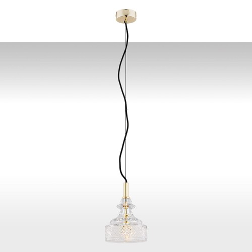 Lampa Wisząca Cruz 4198 Argon 1xE14 7W Szkło Kryształowe/ Stal Mosiądzowana, Transparentny/ Mosiądz