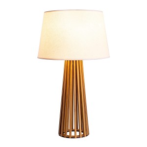 Lampa stojąca stołowa Slatted QN-SLATTED-TL-TEAK Accord Lighting 1x60W E27 Naturalny fornir drewniany/Polibawełna Brązowy/Kość słoniowa