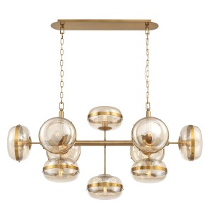 Lampa wisząca sufitowa Nottingham QN-NOTTINGHAM-10LP-AB Eurofase 10x40W E27 Stal/Szkło /Złoty/Bursztynowy