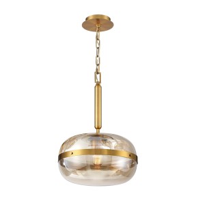 Lampa wisząca sufitowa Nottingham QN-NOTTINGHAM-1P-AB Eurofase 1x40W E27 Stal/Szkło Złoty/Bursztynowy
