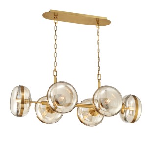 Lampa wisząca żyrandol Nottingham QN-NOTTINGHAM-6LP-AB Eurofase 6x40W E27 Stal/Szkło /Złoty/Bursztynowy