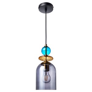 Lampa wisząca sufitowa Tropea LP-2004/1P M SM Light Prestige 1x E27 Szkło/Metal Dymny/Bursztyn Turkus