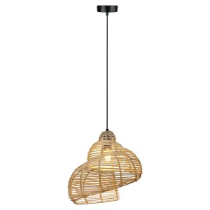 Lampa wisząca sufitowa Shella LP-1806/1P 40cm Light Prestige 1x E27 Rattan/Metal Jasne Drewno/Czarny