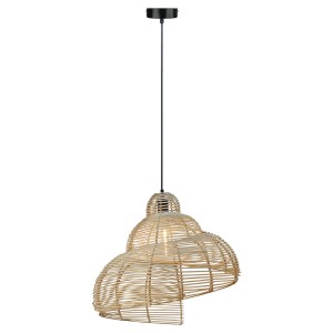 Lampa wisząca sufitowa Shella LP-1806/1P 60cm Light Prestige E27 Rattan/Metal Jasne Drewno/Czarny