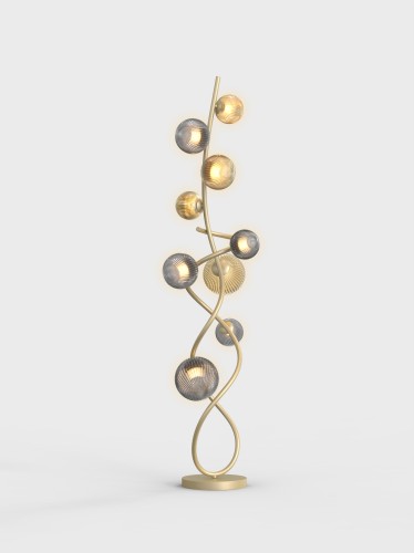 Lampa stojąca podłogowa Metz 3015-904 Aviano Lighting 9xG9 9 x 3,5W Metal / Szkło Klosz Bursztynowy I Dymiony