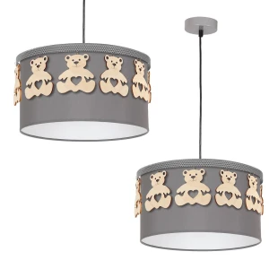 Lampa wisząca MIŚ MLP4961 Milagro 1xE27 60W Metal + Tkanina + Drewno Szary