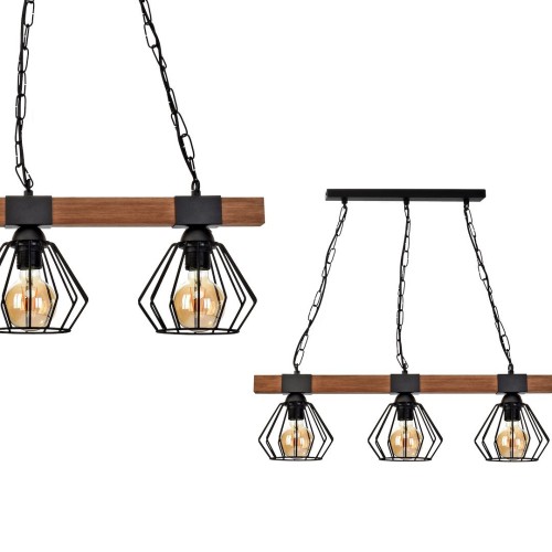Lampa wisząca ULF MLP6193 Milagro 3xE27 60W Metal + Drewno Czerń / Naturalne Drewno